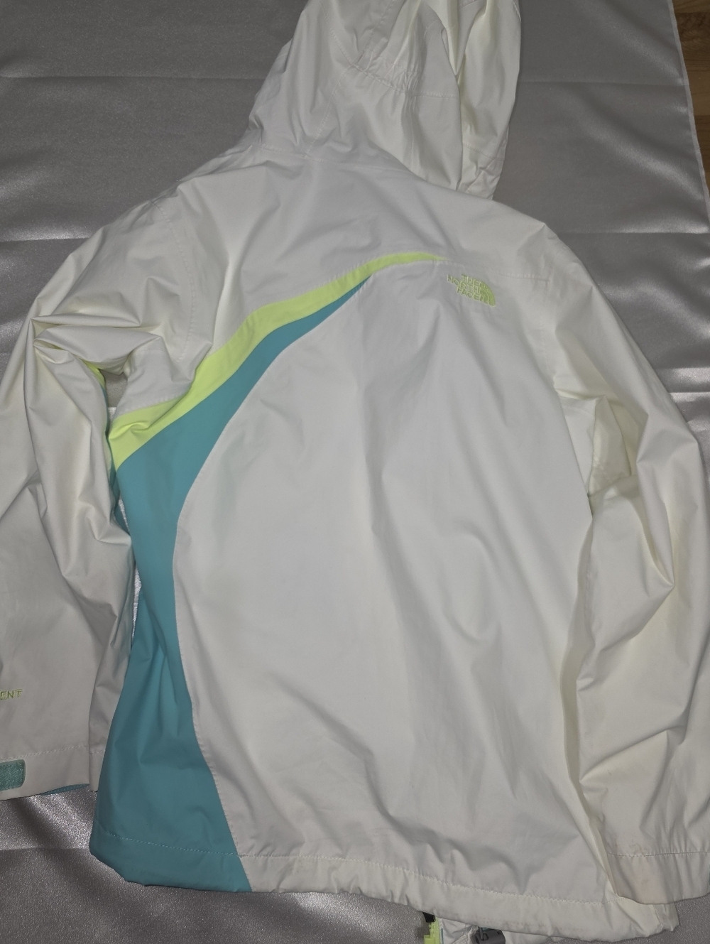The North Face White, Aqua & Neon Yellow Colorblock Shell Jacket - Picture 12 of 16